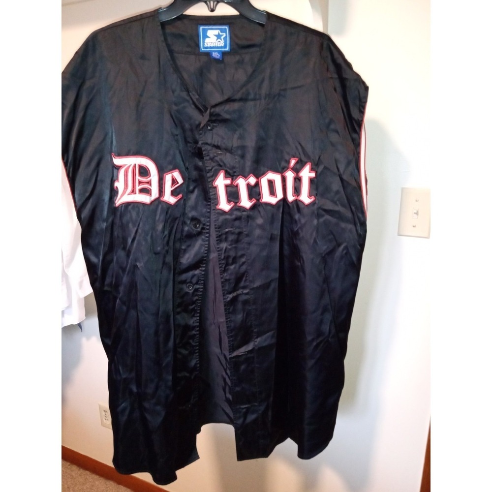 Vintage Starter Detroit Baseball Jersey Black Satin Button Up Vest Mens 2XL